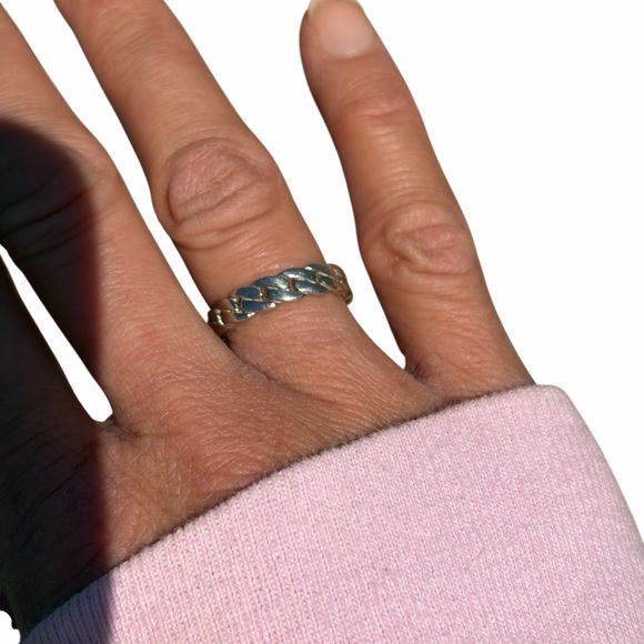 Elegant 925 Silver Cuban Band and and Blue Hexagon Larimar with CZ Halo Ring - Picture 4 of 6